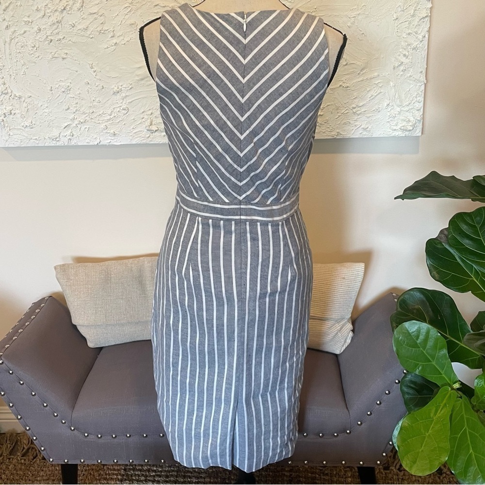 Banana Republic Dress Gray White Striped Linen Sleeveless Dress Women's Size 4 - Picture 6 of 9